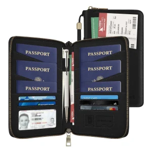 Family Passport Holder for 4, Leather RFID Blocking Multiple Passport Holder